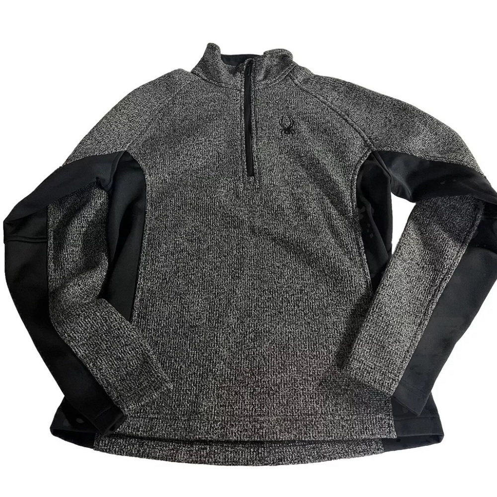 Spyder Pullover Mens Small Grey Black Outbound Half Zip Logo Knit fleece Jacket